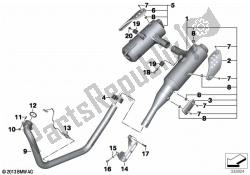 partes del sistema de escape con soportes