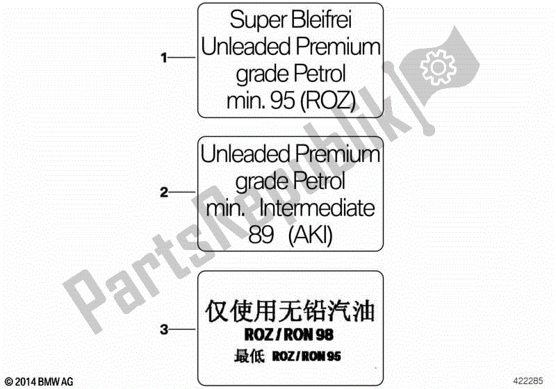 Todas las partes para Etiqueta De Aviso Para Combustible de BMW F 800 ST K 71 2006 - 2012