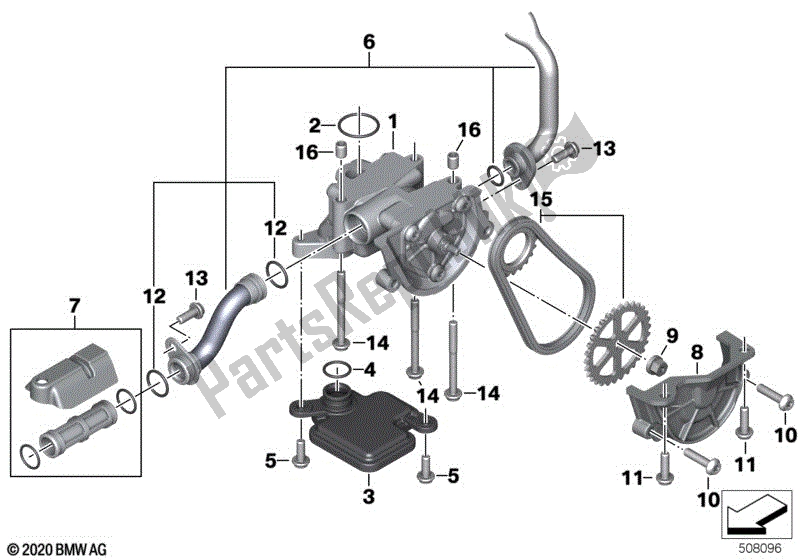 Alle onderdelen voor de Oliepomp Met Filterzeef En Aandrijving van de BMW F 900R K 83 2020 - 2021