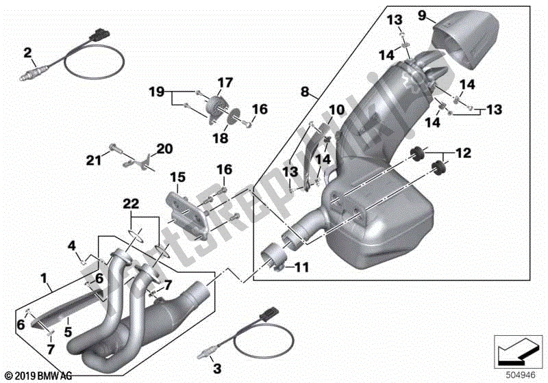 Todas as partes de Exhaust Manifold With End Muffler do BMW F 900 XR K 84 2020 - 2021