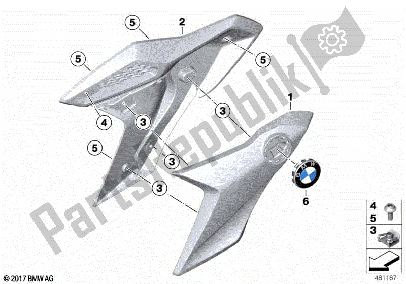 Alle onderdelen voor de Zijbekleding Paneel Front Blanco van de BMW G 310 GS K 02 2016 - 2020