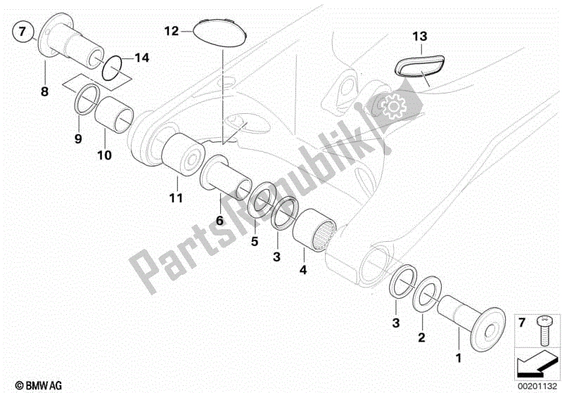 All parts for the Rear Wheel Swinging Arm, Mounting of the BMW G 650 Xcountry K 15 2006 - 2007