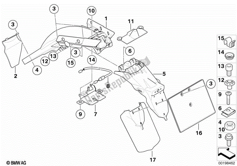 Alle onderdelen voor de Wieldop, Achter, Kentekenplaatframe van de BMW G 650 Xcountry K 15 2007 - 2008