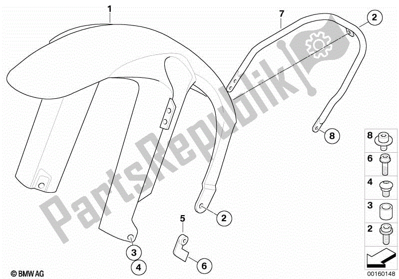 All parts for the Front Low Mudguard Mounting of the BMW G 650 Xmoto K 15 2006 - 2007