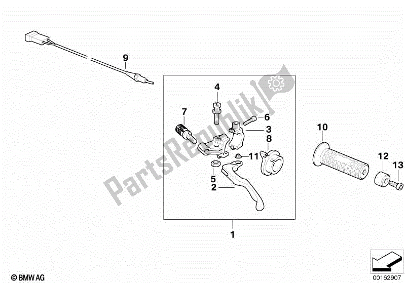 Alle onderdelen voor de Handvat Unit Links van de BMW G 650 Xmoto K 15 2006 - 2007