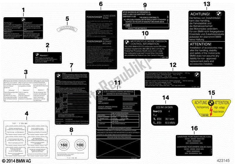 Todas las partes para Varios Avisos Pegatinas de BMW HP2 Enduro K 25 H 20 2005 - 2007