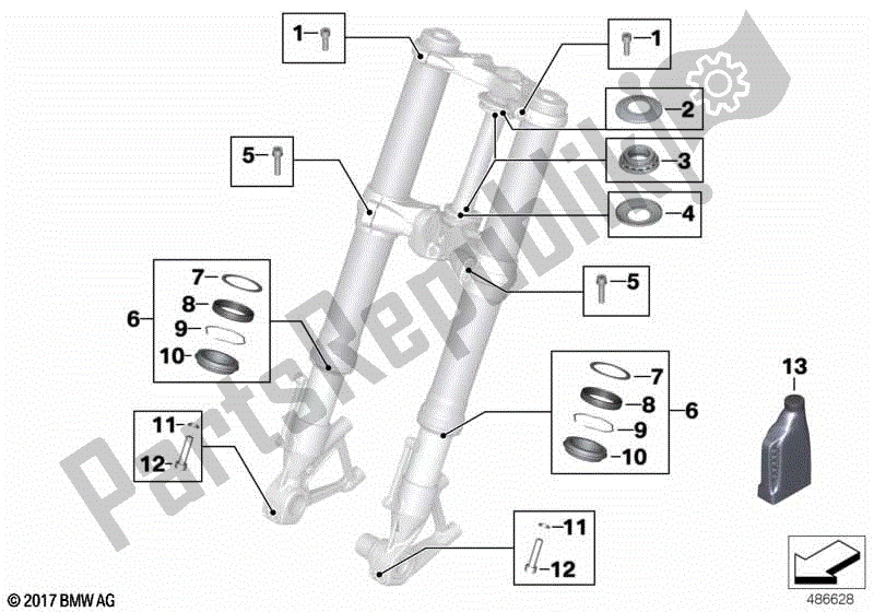 Todas las partes para Servicio De Horquillas Telescópicas de BMW HP2 Megamoto K 25 H 20 2007 - 2008