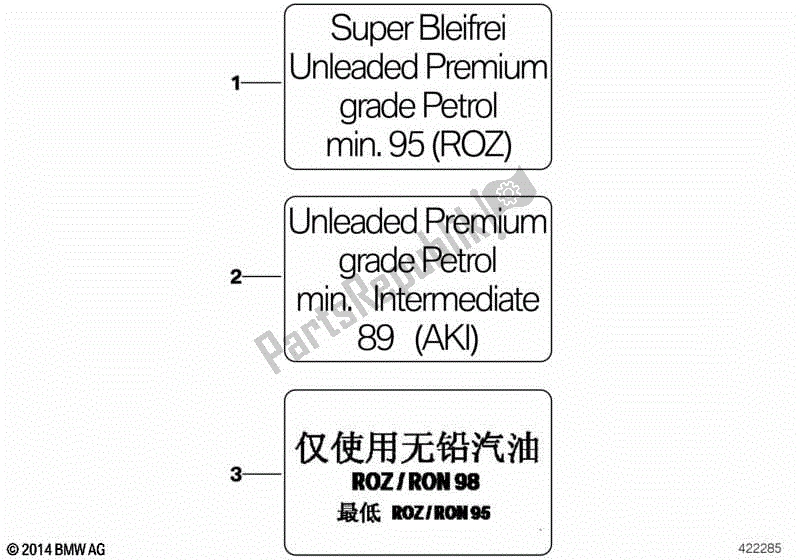 Todas las partes para Etiqueta De Aviso Para Combustible de BMW HP2 Sport K 29 20 2008 - 2010