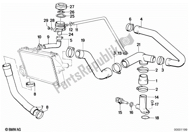 Alle onderdelen voor de Koelsysteem - Waterslangen van de BMW K1  89V1 1000 1989 - 1992