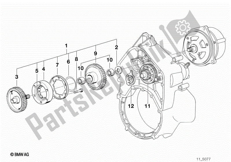 All parts for the Starter 1-way Clutch/reduct Gear Shaft of the BMW K 100 LT  589 1000 1986 - 1991