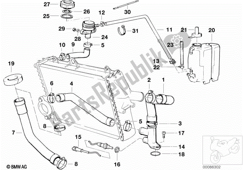 All parts for the Cooling System - Water Hoses of the BMW K 100 RS  589 1000 1984 - 1989