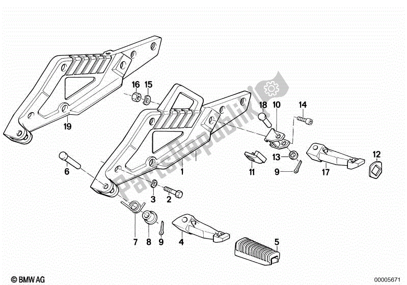 All parts for the Footpeg Plate/footpeg of the BMW K 100 RS  589 1000 1984 - 1989