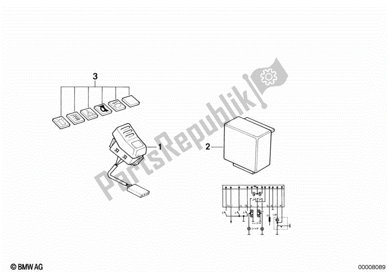 All parts for the Installing Set Hazard Warning of the BMW K 100 RS  589 1000 1984 - 1989