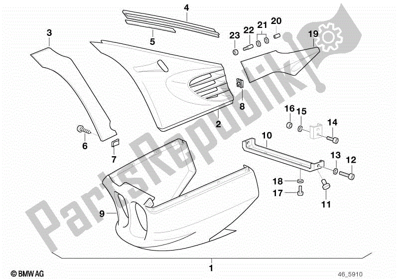 All parts for the Set Mounting Parts With Covering Primed of the BMW K 100 RS  589 1000 1984 - 1989