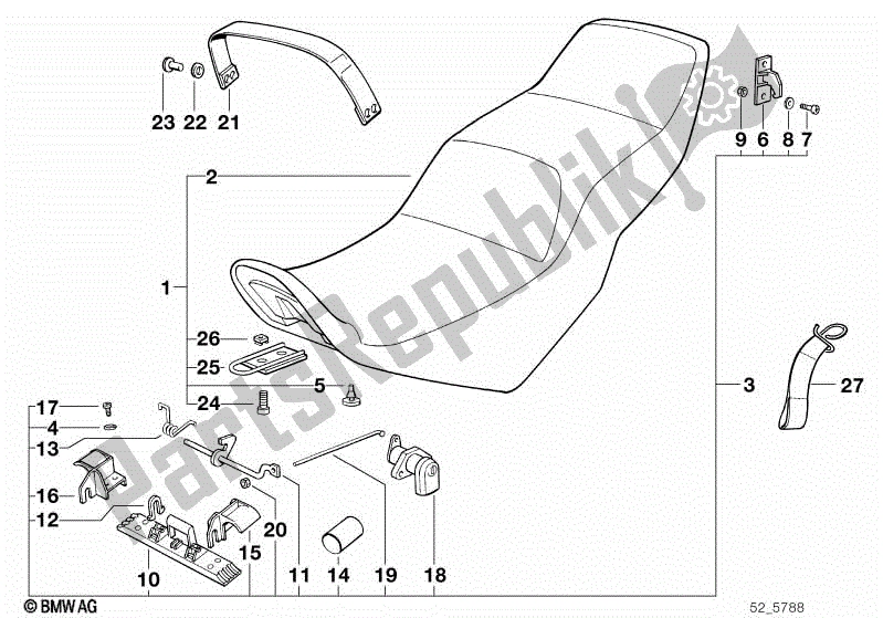 All parts for the Sliding Dual Seat of the BMW K 100 RS  589 1000 1984 - 1989