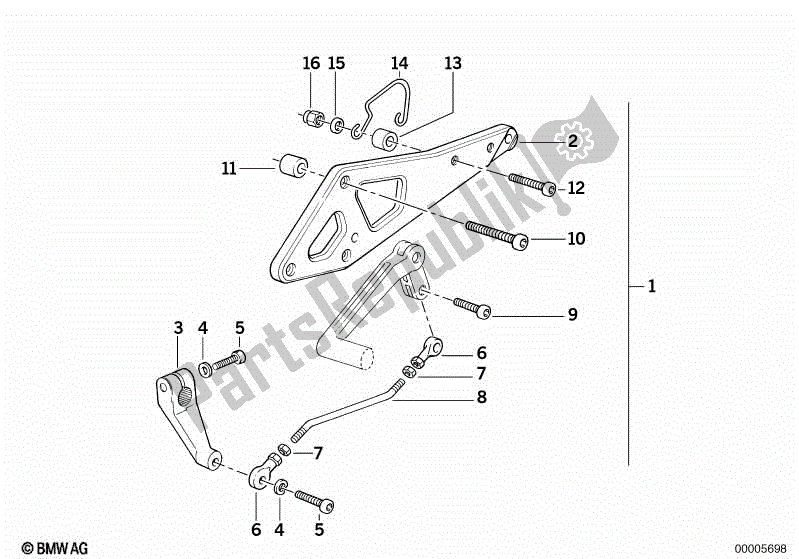 All parts for the Supplementary Set Footpeg of the BMW K 100 RS  589 1000 1984 - 1989