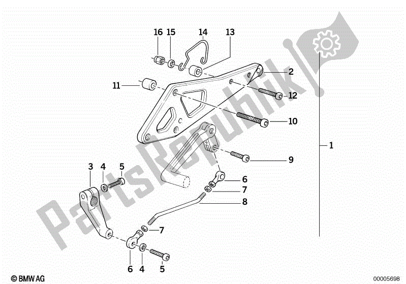 All parts for the Supplementary Set Footpeg of the BMW K 100 RS  589 1000 1984 - 1989