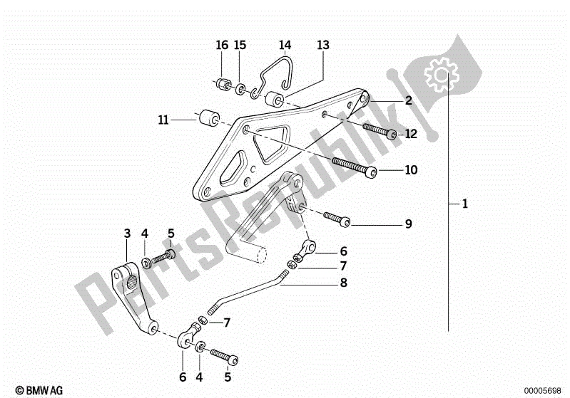 All parts for the Supplementary Set Footpeg of the BMW K 100 RS  589 1000 1984 - 1989