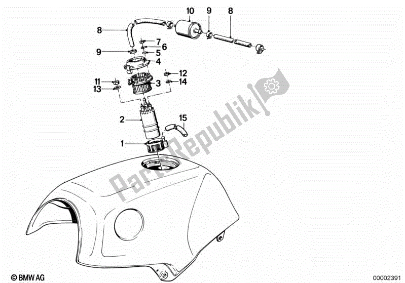 All parts for the Fuel Pump/fuel Filter of the BMW K 100 RT  589 1000 1984 - 1988