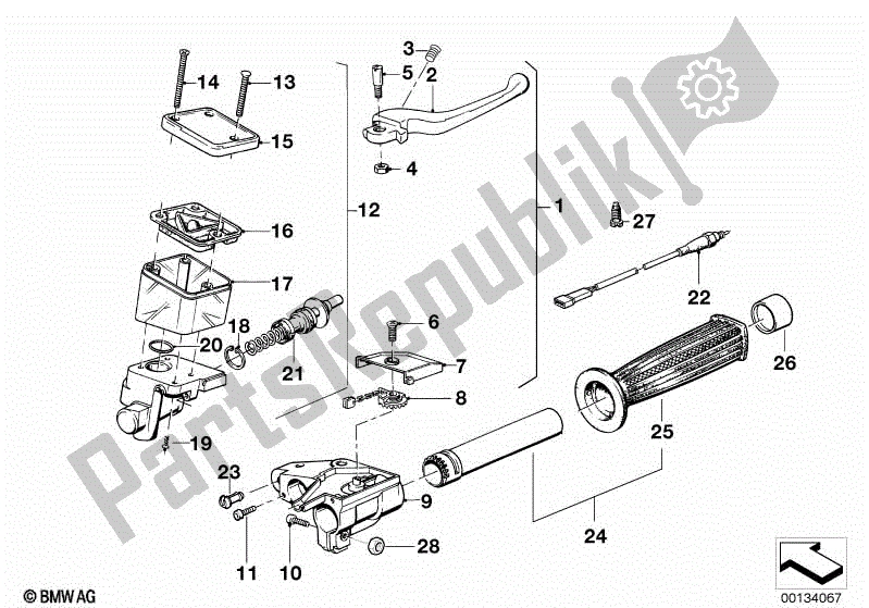 All parts for the Handle Unit, Right of the BMW K 100 RT  589 1000 1984 - 1988