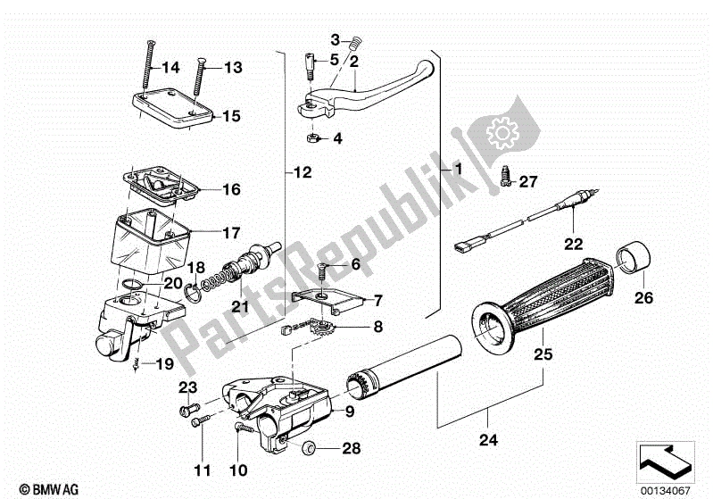 All parts for the Handle Unit, Right of the BMW K 100 RT  589 1000 1984 - 1988