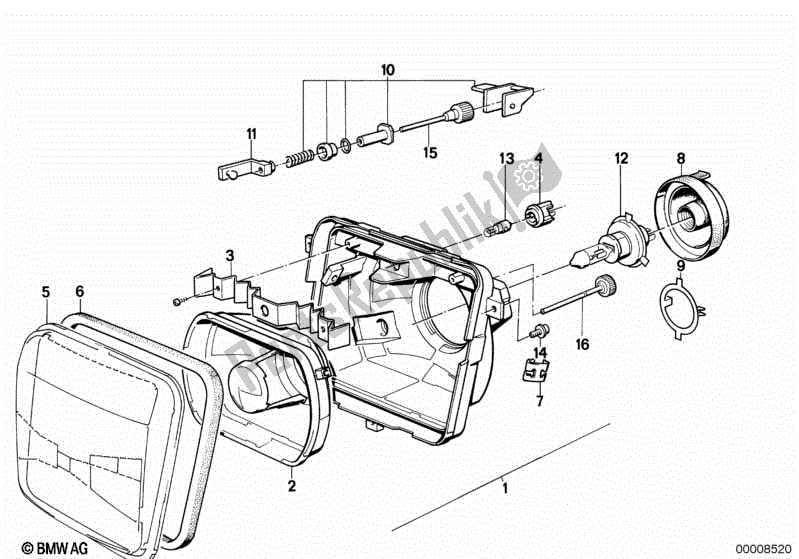 All parts for the Headlight of the BMW K 100 RT  589 1000 1984 - 1988