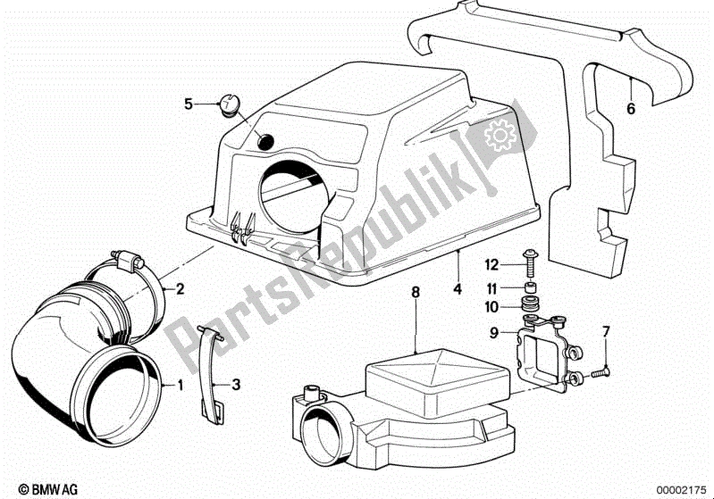 All parts for the Top Air Cleaner Housing/air-flow Sensor of the BMW K 100 RT  589 1000 1984 - 1988