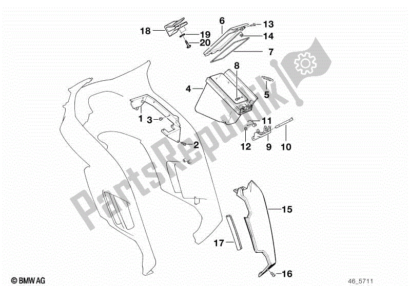All parts for the Trim Panel-side Pocket/knee Padding of the BMW K 100 RT  589 1000 1984 - 1988
