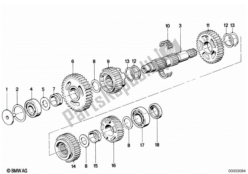 All parts for the 5 Speed Transmission-output Shaft of the BMW K 1100 LT 89V2 1992 - 1997
