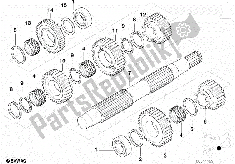 Alle onderdelen voor de Transmissie-uitgaande As Met 6 Versnellingen van de BMW K 1200 GT 41 2002 - 2004