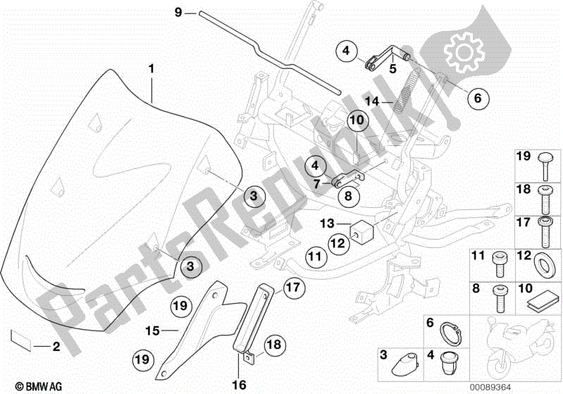 Todas las partes para Parabrisas, Ajustable / Hardware De Montaje de BMW K 1200 RS 41 2001 - 2004
