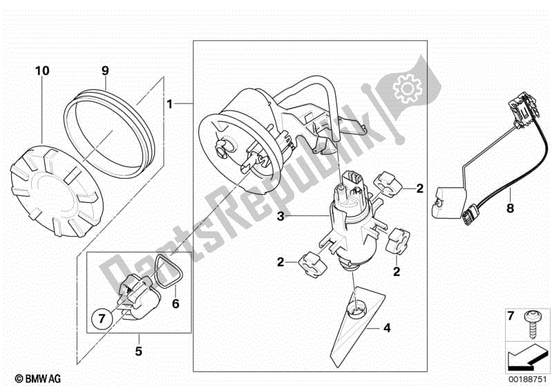 Alle onderdelen voor de Brandstofpomp En Brandstofniveausensor van de BMW K 1300R 43 2008 - 2012