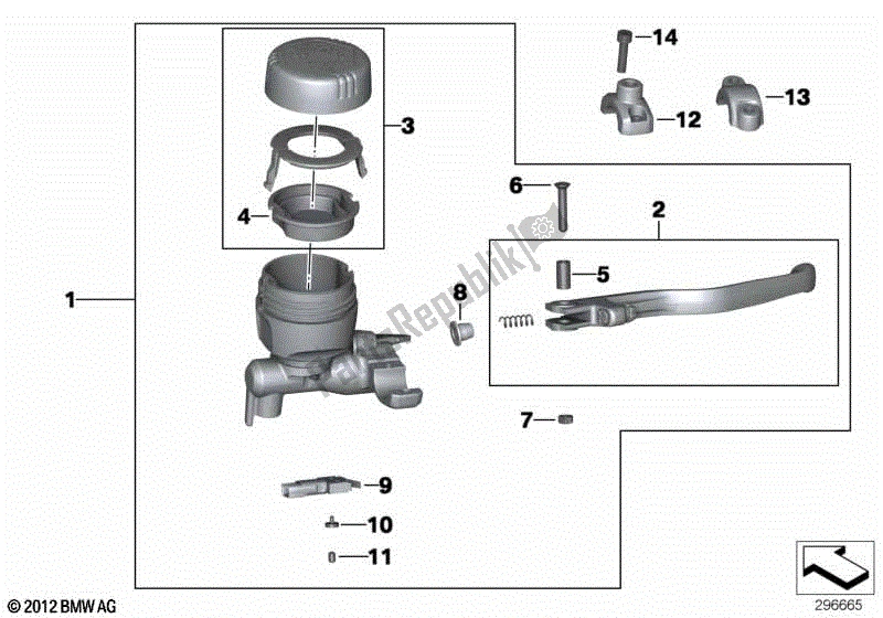 Alle onderdelen voor de Handrem Montage Stuurklem M6 van de BMW K 1300R 43 2008 - 2012