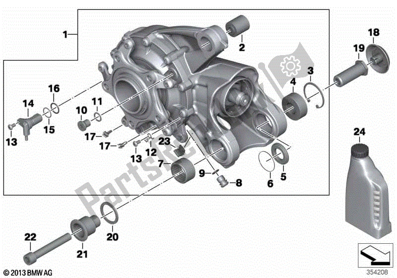Alle onderdelen voor de Haakse Versnellingsbak Integraal Abs Gen. 2 van de BMW K 1300R 43 2008 - 2012
