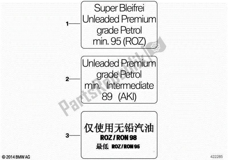 Todas las partes para Etiqueta De Aviso Para Combustible de BMW K 1600 GT 48 2010 - 2016