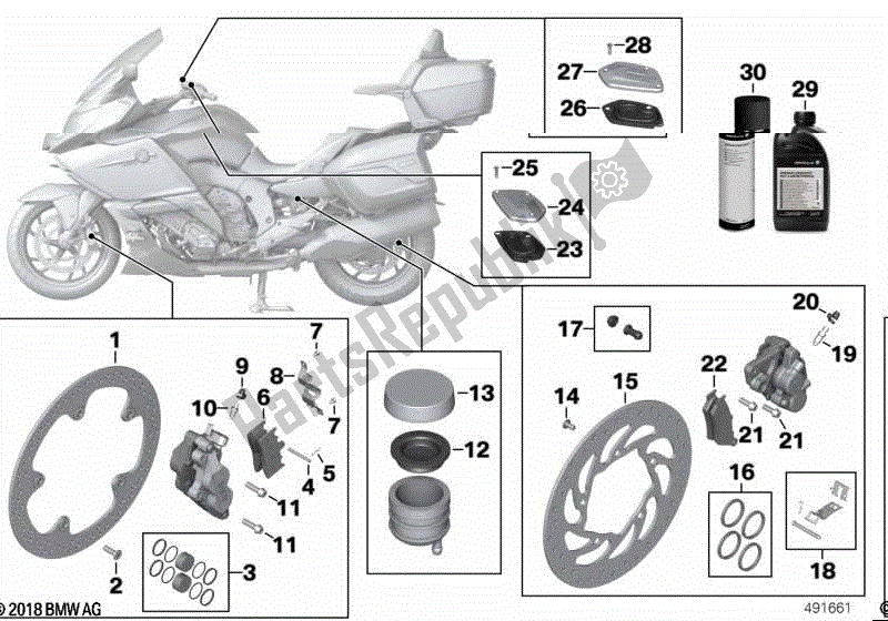 All parts for the Brake Service of the BMW K 1600 GTL Excl 48 2013 - 2016