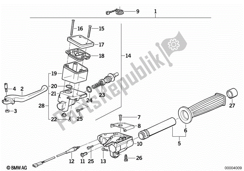 All parts for the Handle Unit, Right of the BMW K 75  569 750 1985 - 1995