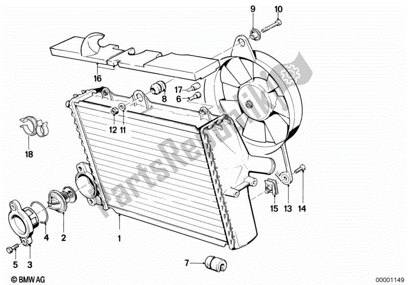 All parts for the Radiator - Thermostat/fan of the BMW K 75  569 750 1985 - 1995