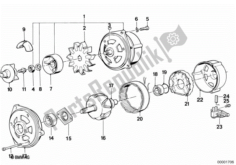 All parts for the Alternator, Individual Parts of the BMW K 75C 750 1985 - 1990