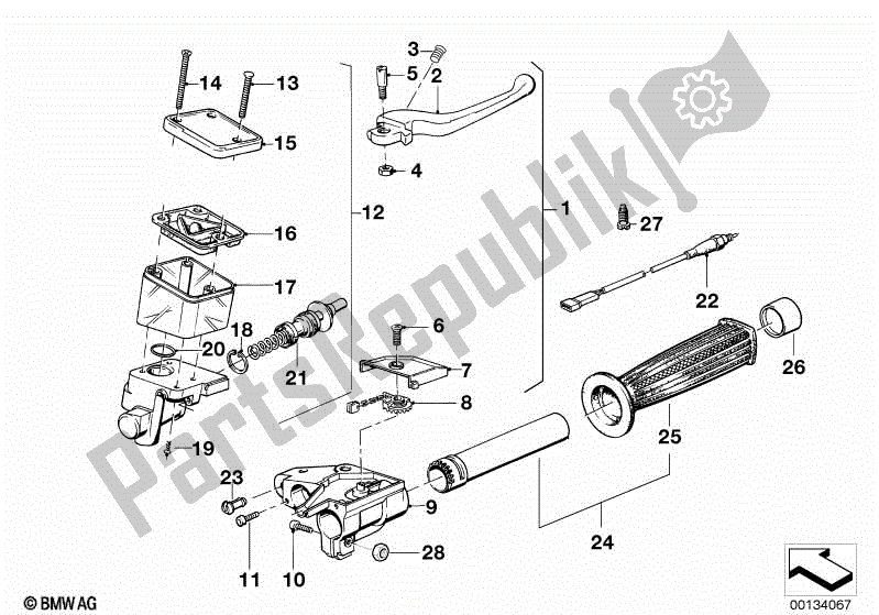 All parts for the Handle Unit, Right of the BMW K 75C 750 1985 - 1990