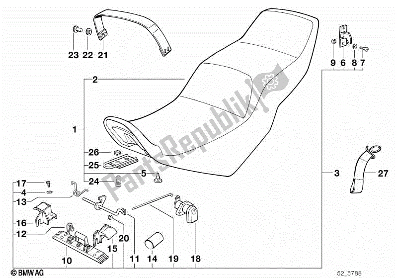 All parts for the Sliding Dual Seat of the BMW K 75C 750 1985 - 1990