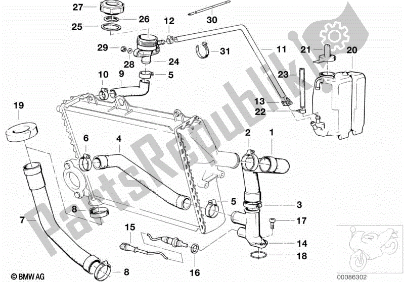 Todas las partes para Sistema De Enfriamiento - Mangueras De Agua de BMW K 75 RT 750 1989 - 1995