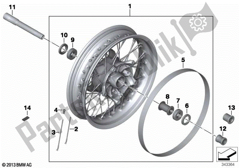 All parts for the Spoke Wheel Front of the BMW R Nine T K 21 2013 - 2016
