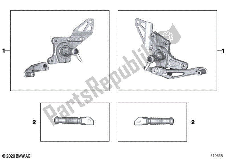 Alle onderdelen voor de Footpeg-systeem van de BMW R Nine T Pure K 22 2016 - 2021