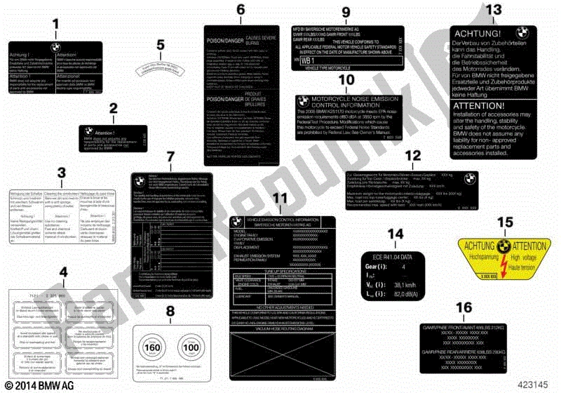 Todas las partes para Varios Avisos Pegatinas de BMW R Nine T Scrambler K 23 2016 - 2021