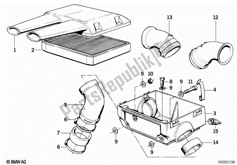 Alle onderdelen voor de Luchtfilterhuis van de BMW R 100R 1000 1991 - 1995