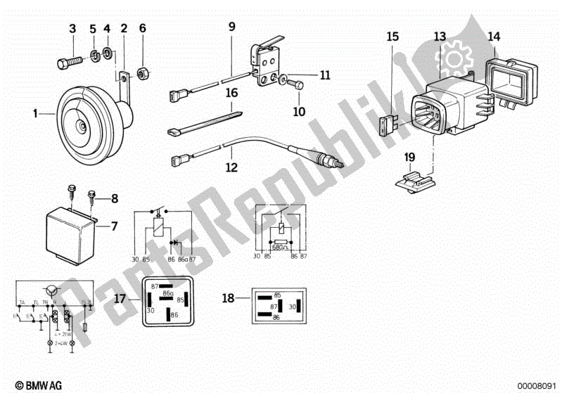 Alle onderdelen voor de Claxon / Relais / Diverse Schakelaars van de BMW R 100R 1000 1991 - 1995