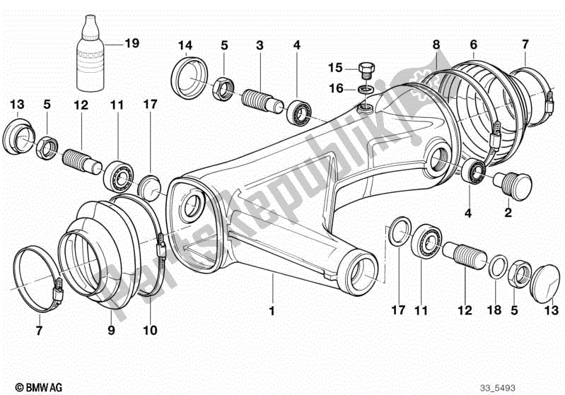 All parts for the Rear Wheel Swinging Arm of the BMW R 100R Mystik 1000 1994 - 1995