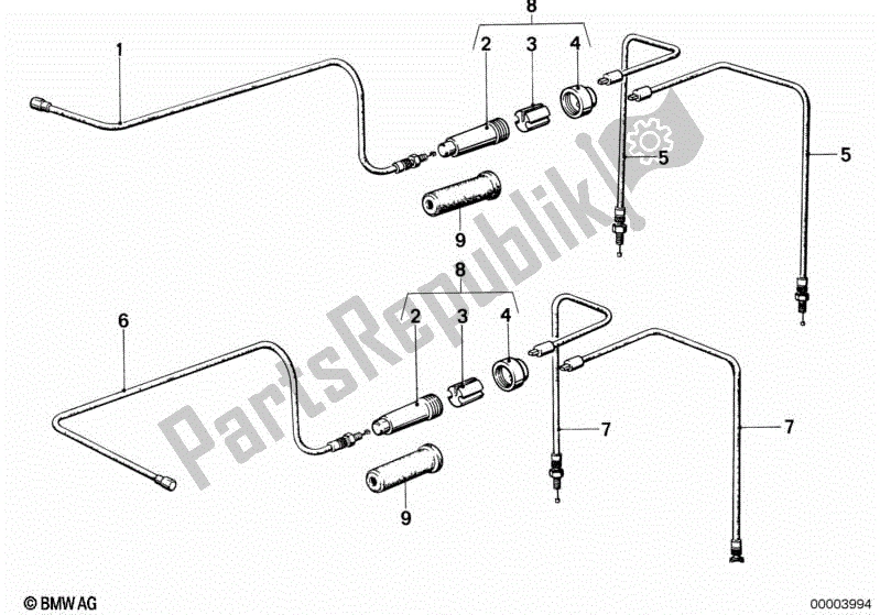 Alle onderdelen voor de Gaskabel / Chokekabel van de BMW R 100 RS 1000 1976 - 1984