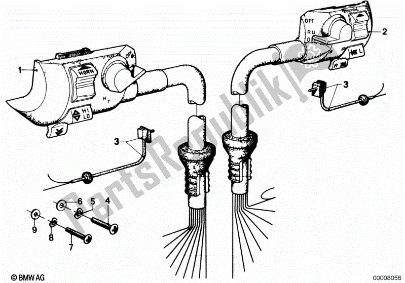 Alle onderdelen voor de Combinatieschakelaar Op Het Stuur van de BMW R 100 RS 1000 1976 - 1984